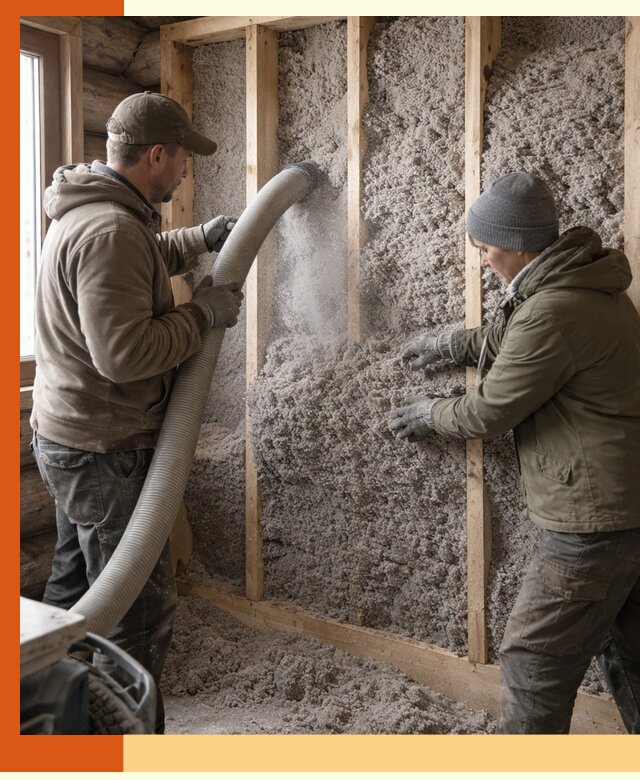 Утепление бревенчатого дома эковатой в Новомосковске