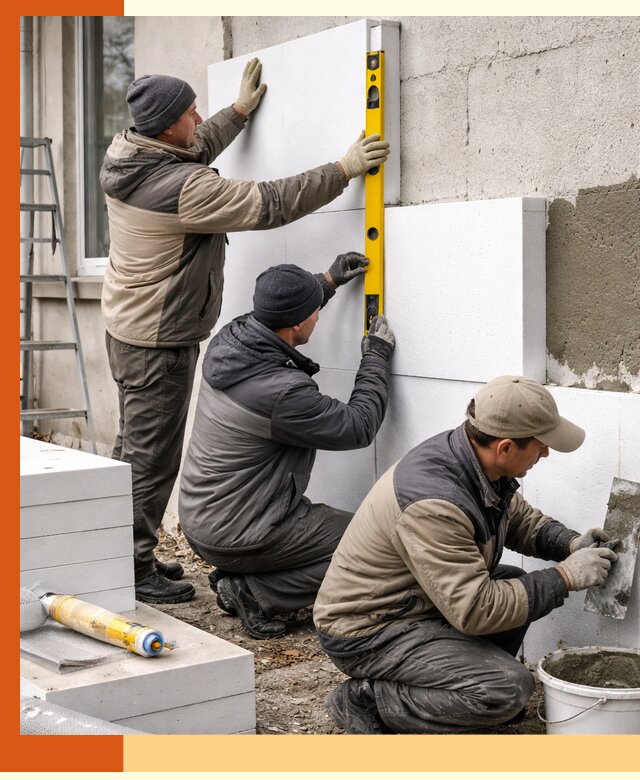 Утепление пенопластом наружных стен и фасадов в Новомосковске